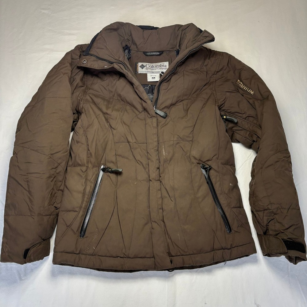 Columbia Puffer Jacket Womens S Brown Titanium Down Insulated Ski Winter SL4067